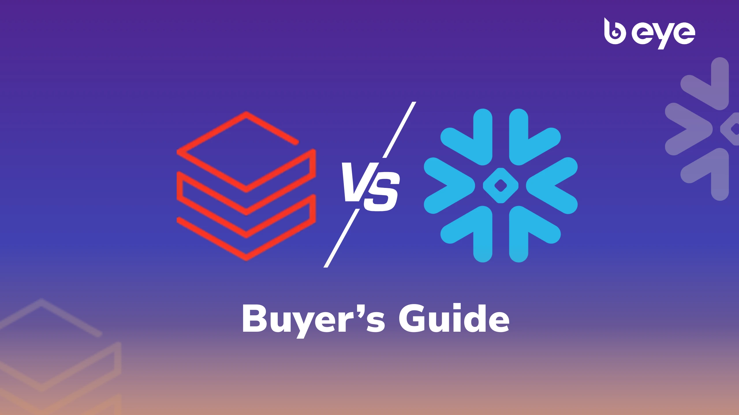 Databricks logo and Snowflake logo side by side on a dark background with B EYE branding (B EYE).