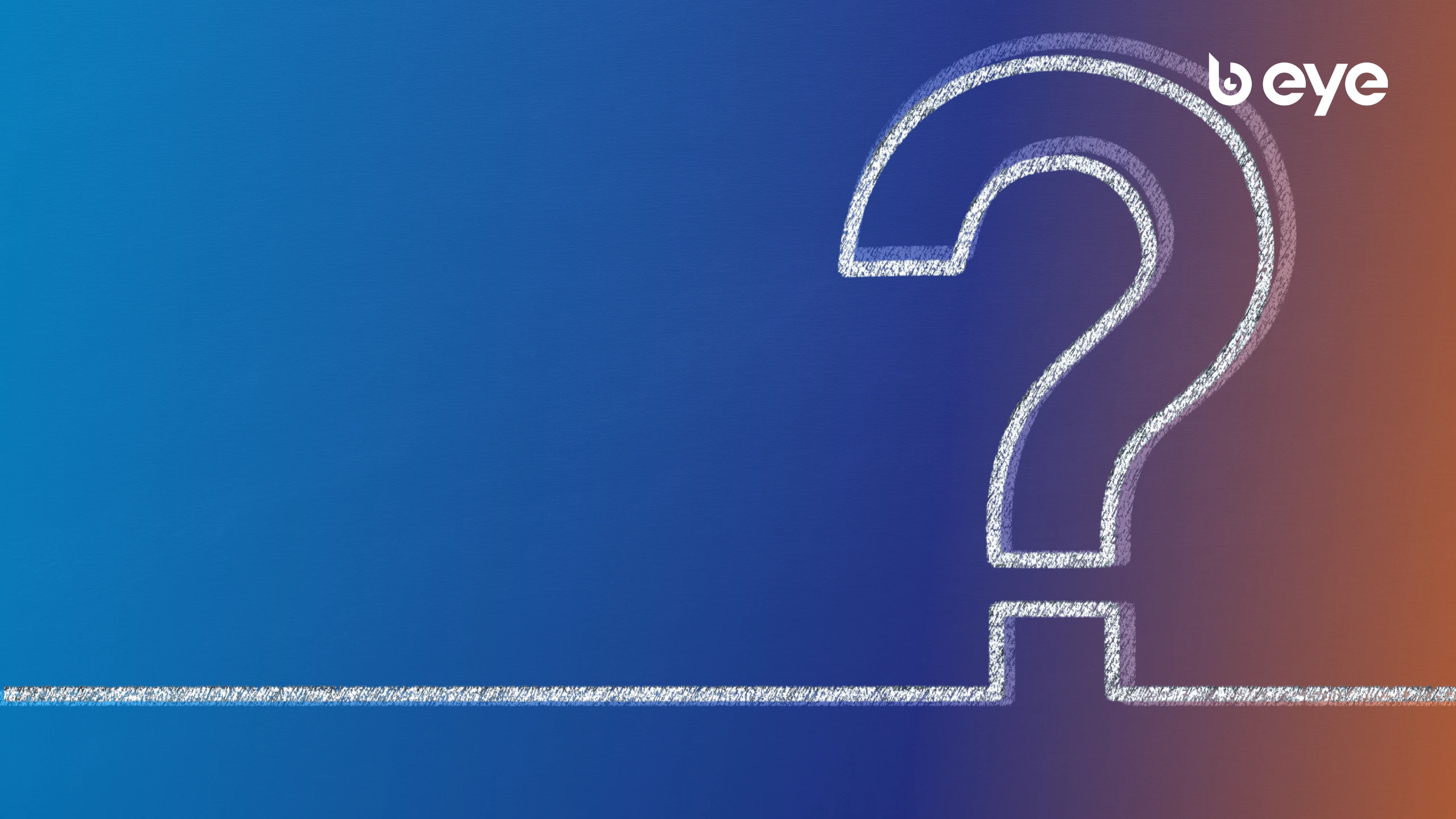 Chalk-drawn question mark symbolizing strategic decision-making in generative AI adoption, set against a gradient background with B EYE logo. (B EYE AI Strategy)