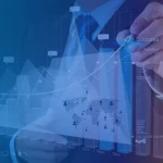 Business executive interacting with virtual analytics dashboard featuring financial KPIs, growth charts, and global connectivity icons, symbolizing AI-powered decision-making through enterprise performance management. (B EYE AI & BI Expertise)