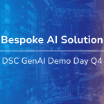 Digital-themed visual with 'Bespoke Agentic Solution – DSC GenAI Demo Day Q4' headline, promoting B EYE’s AI-powered supply chain demo at Data Science Connect.