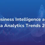 Gradient slide titled “Business Intelligence and Data Analytics Trends 2026,” featuring a rocket icon and upward-pointing chart line, symbolizing growth and innovation in BI adoption. (B EYE BI Strategy 2026)