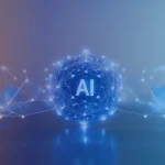 Abstract AI network illustration representing AI consulting services and strategic implementation, showing how enterprises move from AI strategy to measurable business impact. (B EYE)