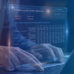 Illustration representing sales territory mapping and planning software with workflow icons, synchronization arrows, and CRM integration for managing sales territories and assignments.