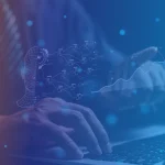 B EYE branded hero image showing a professional using a laptop with AI interface graphics, data flow elements, and performance charts representing data analytics consulting and AI-driven business transformation.