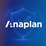 Branded cover image for an article on risk-free Anaplan implementation, featuring the Anaplan logo over a digital shield with a check mark and B EYE branding.