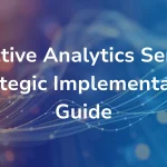 Cover image with B EYE branding and the title “Predictive Analytics Services: Strategic Implementation Guide” over a blue and orange abstract data wave background.