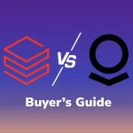 Databricks vs Palantir buyer's guide graphic showing the Databricks and Palantir logos with a versus divider and the B EYE logo.