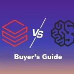 Databricks vs SageMaker buyer's guide graphic showing the Databricks logo and an AI brain icon with a versus divider and the B EYE logo.